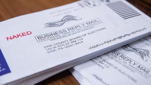 "Naked" ballots are stacked and sorted inside a secure facility within the Erie County Courthouse.