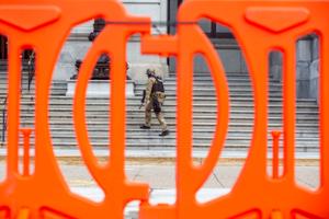 Law enforcement has erected orange fencing and deployed armed officers outside the Pennsylvania State Capitol. Law enforcement has erected orange fencing and deployed armed officers outside the Pennsylvania State Capitol.