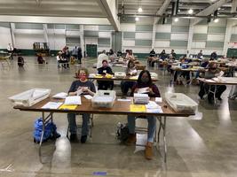 About 100 county employees processed mail-in ballots at the York Fairgrounds on Tuesday. About 100 county employees processed mail-in ballots at the York Fairgrounds on Tuesday.