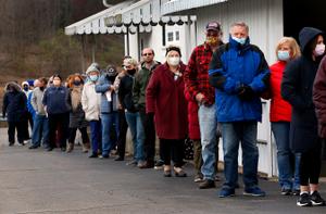 Voters stand in a line that kept growing in Jackson Township with a wait time of over an hour or more to voteat the Jackson Township Volunteer Fire House FRED ADAMS/For the Inquirer 11-3-2020 Voters stand in a line that kept growing in Jackson Township with a wait time of over an hour or more to voteat the Jackson Township Volunteer Fire House FRED ADAMS/For the Inquirer 11-3-2020
