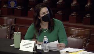 Acting Secretary Jennifer Berrier of the Department of Labor and Industry answers House lawmakers' questions at a budget hearing earlier this month. Acting Secretary Jennifer Berrier of the Department of Labor and Industry answers House lawmakers' questions at a budget hearing earlier this month.