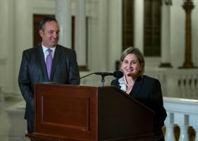 Sen. Kim Ward, a Republican, is the first woman to become majority leader in the General Assembly’s 338-year history, replacing Centre County’s Jake Corman (left). Sen. Kim Ward, a Republican, is the first woman to become majority leader in the General Assembly’s 338-year history, replacing Centre County’s Jake Corman (left).