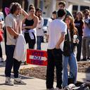 Students wait in line to vote Nov. 5, 2024, outside Kirby Sports Complex in Easton, Northampton County, Pennsylvania.