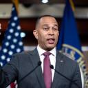 House Minority Leader Hakeem Jeffries, D-N.Y., speaks to reporters ahead of an address by President Donald Trump, Thursday, July 16, 2026, at the Capitol in Washington.