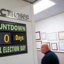 A sign displayed in the hallway at Northampton County Courthouse in Easton, Pennsylvania, on primary Election Day 2024.