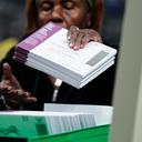Lehigh County voter registration workers sort mail ballots Nov. 5, 2024, at Lehigh County Government Center in Allentown, PA.