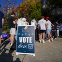 People wait in line to vote Nov. 5, 2024, at the Banana Factory in Bethlehem, Pennsylvania.