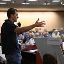 Conor Lamb speaks to the crowd at a town hall-style event organized by progressive groups at Central Penn College, Sunday, June 22, 2025, in Enola, PA.