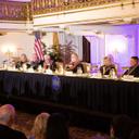 Most of the Pa. Supreme Court justices, pictured in 2023. Up for retention in 2025 are Dougherty (second from left), Donohue (fifth from left), and Wecht (sixth from left).
