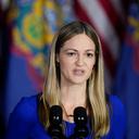 Scranton Mayor Paige Cognetti speaks at a 2024 Biden campaign event.