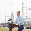 Gov. Josh Shapiro during a 2025 visit to Falls Township in Bucks County, where an Amazon data center campus is being built.