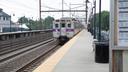 A SEPTA train approaches a station.