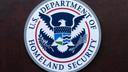 The seal of U.S. Department of Homeland Security is seen before a news conference at ICE Headquarters in Washington, May 21, 2025.
