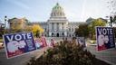 Pennsylvania’s capitol building in Harrisburg on the morning of Election Day. November 3, 2020.