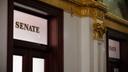 A sign that reads Senate inside the Pennsylvania Capitol in Harrisburg.
