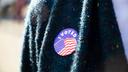 A Pennsylvania voter in Camp Hill wears an I Voted sticker on Election Day, Nov. 8, 2022.