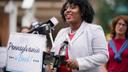 State Rep. Joanna McClinton (D., Philadelphia) speaks during a news conference in July.