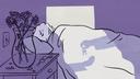 An illustration of an older woman sleeping in bed.