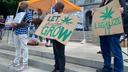 Supporters of legalizing cannabis for adult-use rally outside the state Capitol in Harrisburg on June 27, 2023.