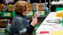 Lehigh County voter registration worker Ellen Ortt sorts mail ballots on Election Day 2023 in Allentown, Pennsylvania.