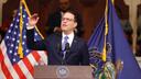 Gov. Josh Shapiro delivers his budget address in the Capitol rotunda on Feb. 6, 2024.