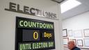 A sign displayed in the hallway at Northampton County Courthouse in Easton, Pennsylvania, on primary Election Day 2024.