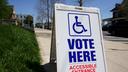 A voting location sign is displayed outside Christ Lutheran Church in Allentown, Lehigh County, Pennsylvania.