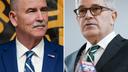 Patrick Dugan (left) and Philadelphia District Attorney Larry Krasner (right)