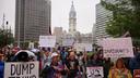 Demonstrators participate in the "No Kings" protest, Saturday, June 14, 2025, in Philadelphia.