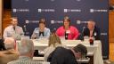 An election Q&A at Duquesne University. L to R: Votebeat's Carter Walker; Indiana County's Sherene Hess; Washington County's Melanie Ostrander; Allegheny County's Chet Harhut.