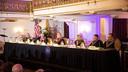 Most of the Pa. Supreme Court justices, pictured in 2023. Up for retention in 2025 are Dougherty (second from left), Donohue (fifth from left), and Wecht (sixth from left).