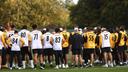 Pittsburgh Steelers players huddle during football practice ahead of their game against the Minnesota Vikings in Dublin.