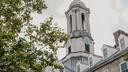 The bell tower of Old Main on Penn State's campus.