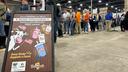 People stand in line for milkshakes at the 2026 Pennsylvania Farm Show.