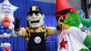 Sports mascots promoting the 2026 NFL Draft in Pittsburgh.