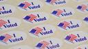 “I Voted” stickers are shown on May 19, 2026, In Quakertown, Bucks County, Pennsylvania.