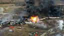 This photo taken with a drone shows portions of a Norfolk and Southern freight train, Feb. 4, 2023, that derailed in East Palestine, Ohio.