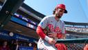 Philadelphia Phillies' Bryce Harper speaks with members of the media during the MLB baseball All-Star Week, Monday, July 13, 2026, in Philadelphia.