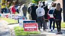 Voters outside a polling place.