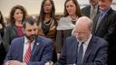 Gov. Tom Wolf (right) signed a bill in 2019 regarding child victims of sex abuse while Mark Rozzi looked on.