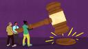 Illustration of people holding a gavel