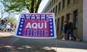 A voting location sign is seen on primary Election Day 2024 at Bethlehem City Hall in Northampton County, Pennsylvania.