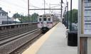 A SEPTA train approaches a station.