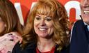 GOP Pennsylvania treasurer Stacy Garrity poses for photos at a campaign event in April, 2024, in Harrisburg, Pa.