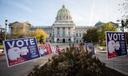 Pennsylvania’s capitol building in Harrisburg on the morning of Election Day 2020.