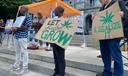 Supporters of legalizing cannabis for adult use rally outside the state Capitol in Harrisburg.