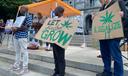 Supporters of legalizing cannabis for adult-use rally outside the state Capitol in Harrisburg on June 27, 2023.