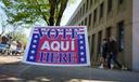 A voting location sign is seen on primary Election Day 2024 at Bethlehem City Hall in Northampton County, Pennsylvania.