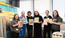 Wendy Gale (A Book a Day), Jessica Lohre (Jefferson ICU), Sibylla Shekerdjiska-Benatova (ABaD), Flora Ward (ABad), Shelby Bentley (Justamere Foundation), and Heather Etzl (Jefferson ICU) at the Thomas Jefferson University Hospital NICU in December 2024, launching a new “Bonding Through Books” program.