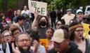 People gather to protest the deployment of the National Guard in Los Angeles and the detainment of union leader David Huerta near Independence Hall in Philadelphia, Monday, June 9, 2025.